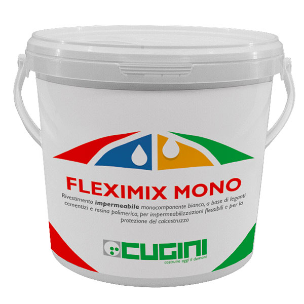 Rivestimento impermeabile monocomponente in polvere bianco, a base di leganti cementizi e resina polimerica, per impermeabilizzazioni flessibili e per la protezione del calcestruzzo