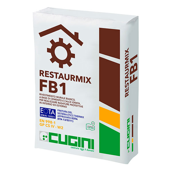 Rivestimento murale bianco, a base di cemento e calce idrata, per realizzare rasature protettive in interno ed esterno.<br>
Finitura del sistema ETICS THERMIX